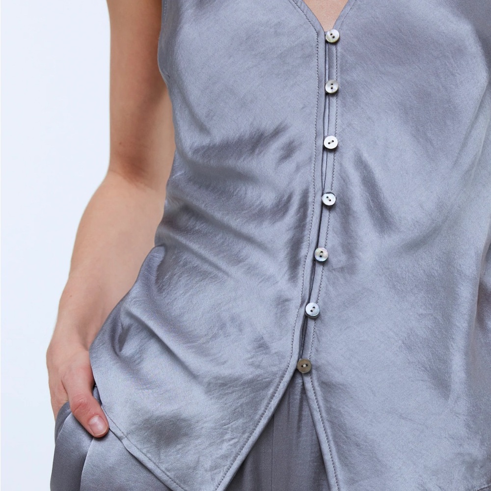 Madewell Elegant Silver Women's Vest & Lounge pant Set Size XL - Picture 6 of 6